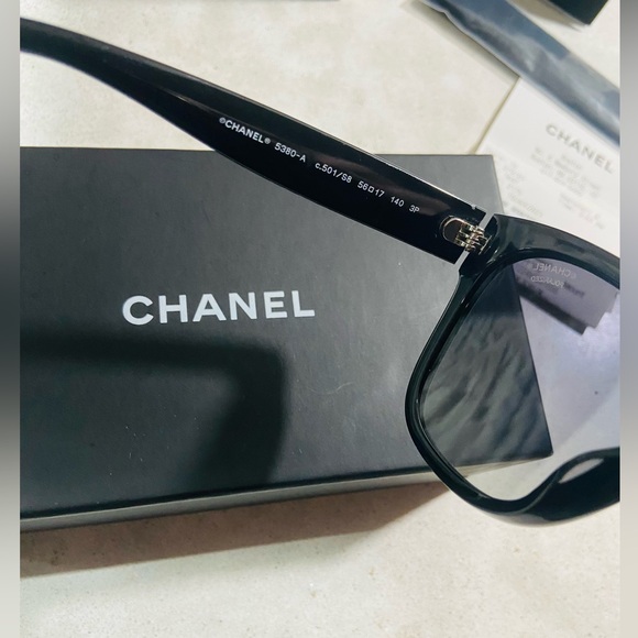 100% AUTH SQUARE CHANEL POLARIZED SUNGLASSES BLACK RECEIPT , CASE , TAG - Picture 9 of 17